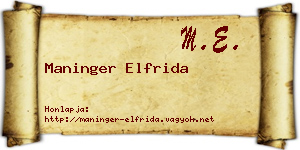 Maninger Elfrida névjegykártya